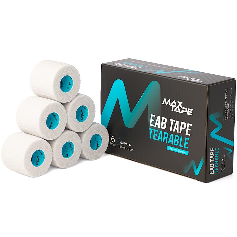 MaxTape EAB, Elastic Adhesive Bandage Tape, White, 5 cm x 4.5 m, Box of 6